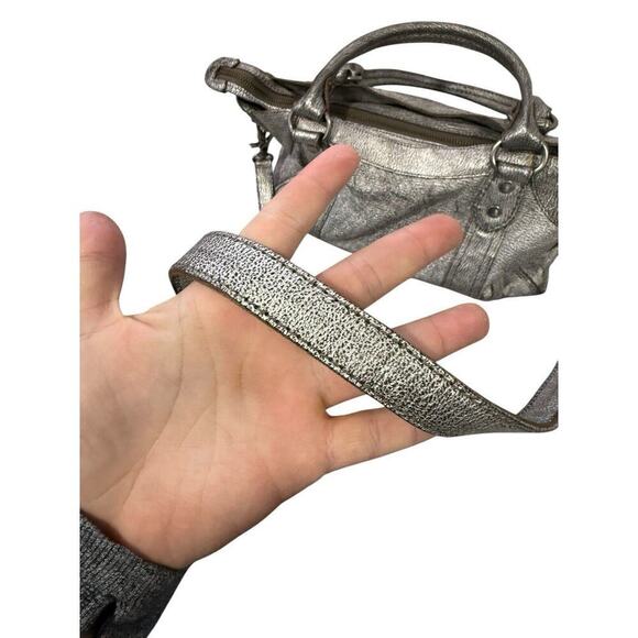 Frye Melissa Satchel/Crossbody Bag Distressed Leather Metallic Gray MSRP $388 - Picture 3 of 16